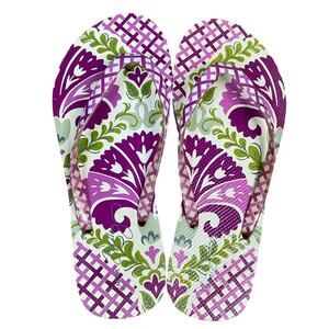 Vera Bradley Julep Tulip Flip Flop Sandals Gingham Pink Green Size 7 8 Large